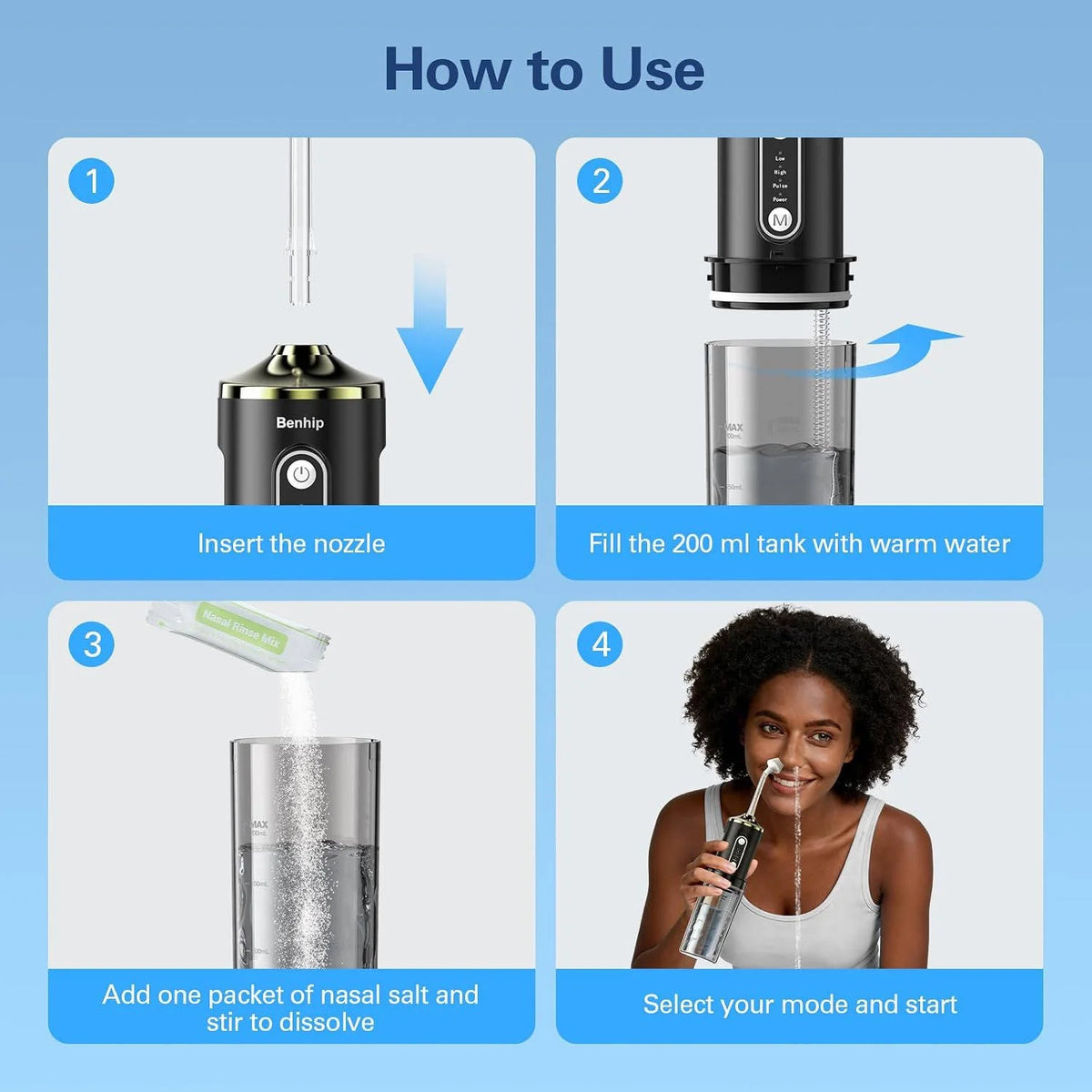 Sinus Rinse Device Rechargeable & Adjustable Pressure