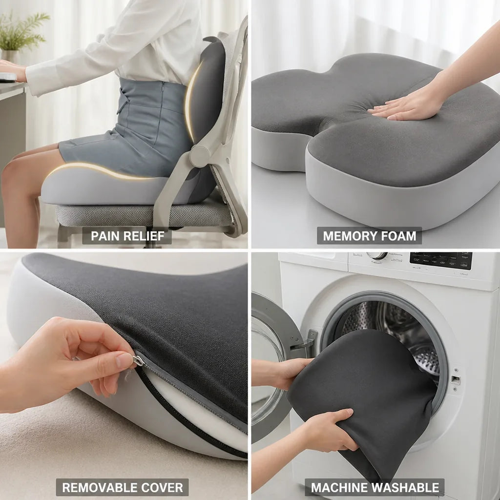 Sitzkissen Orthopädischer Memory-Schaum Abnehmbarer & Waschbarer Bezug