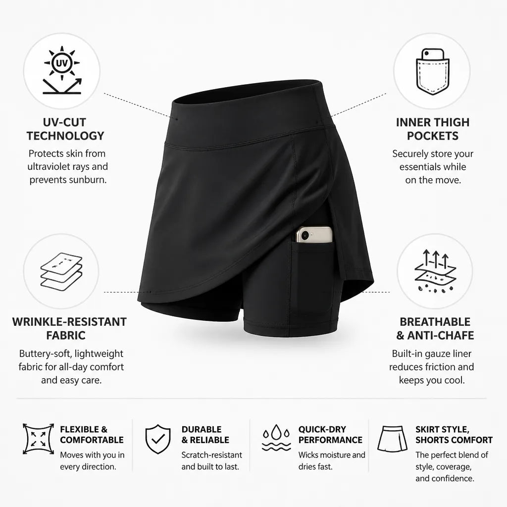 Skort UV-Cut Inner Thigh Pockets Anti-Chafe