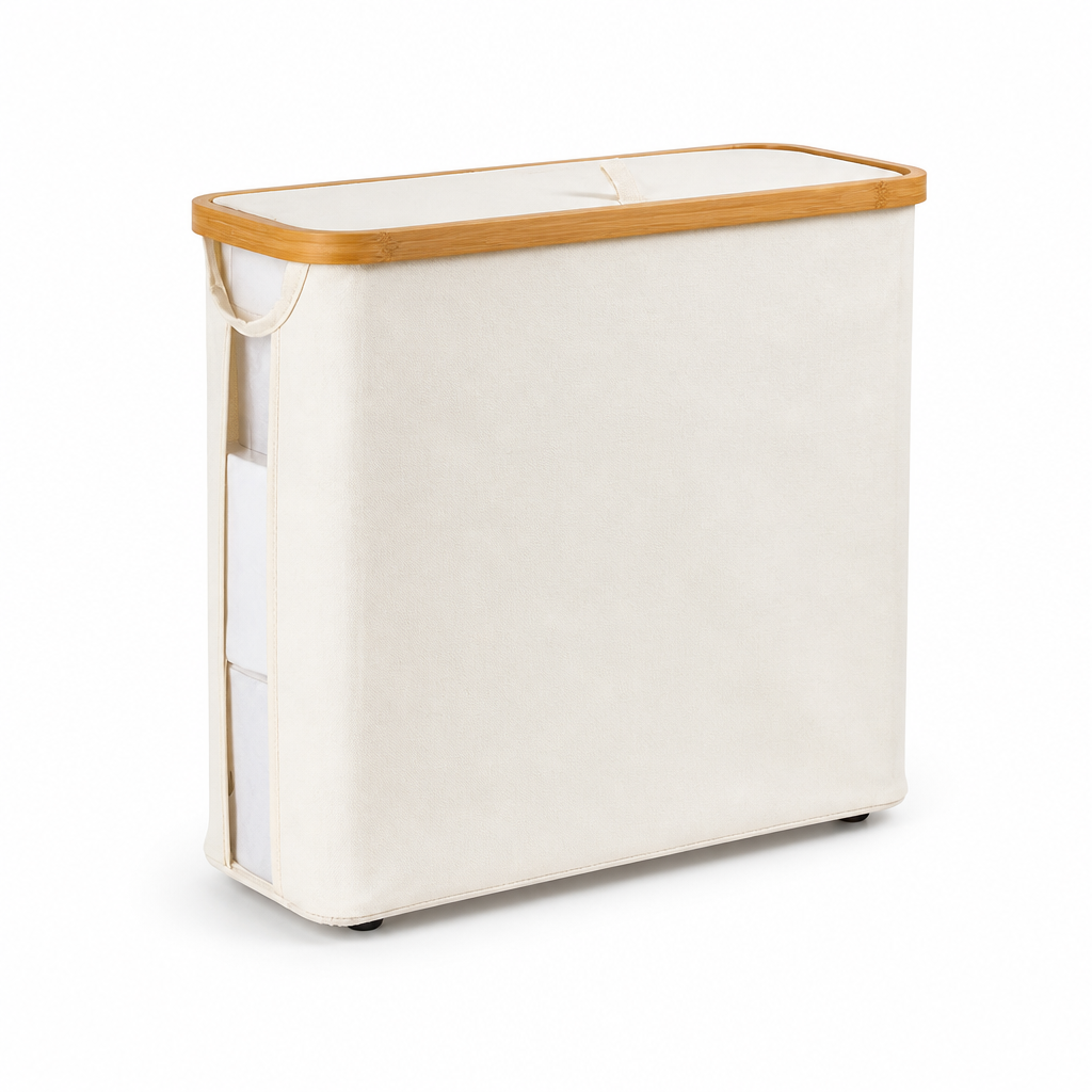 Slim Fabric Toilet Paper Storage Box (Bamboo-Look Lid)