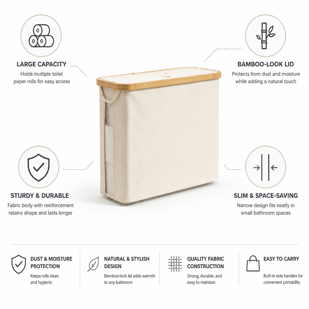 Slim Fabric Toilet Paper Storage Box (Bamboo-Look Lid)