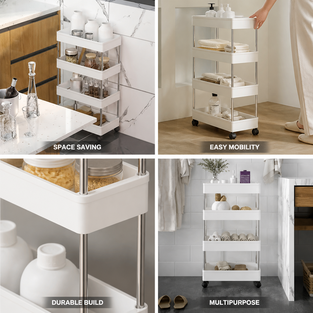Slim Rolling Stainless Steel Storage Cart