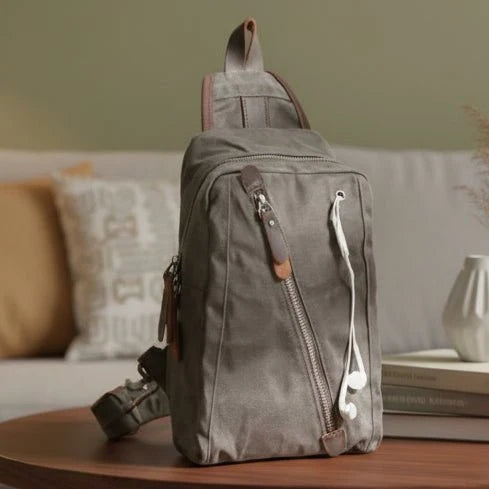 Sling Backpack Canvas Multiple Compartments Compact Design