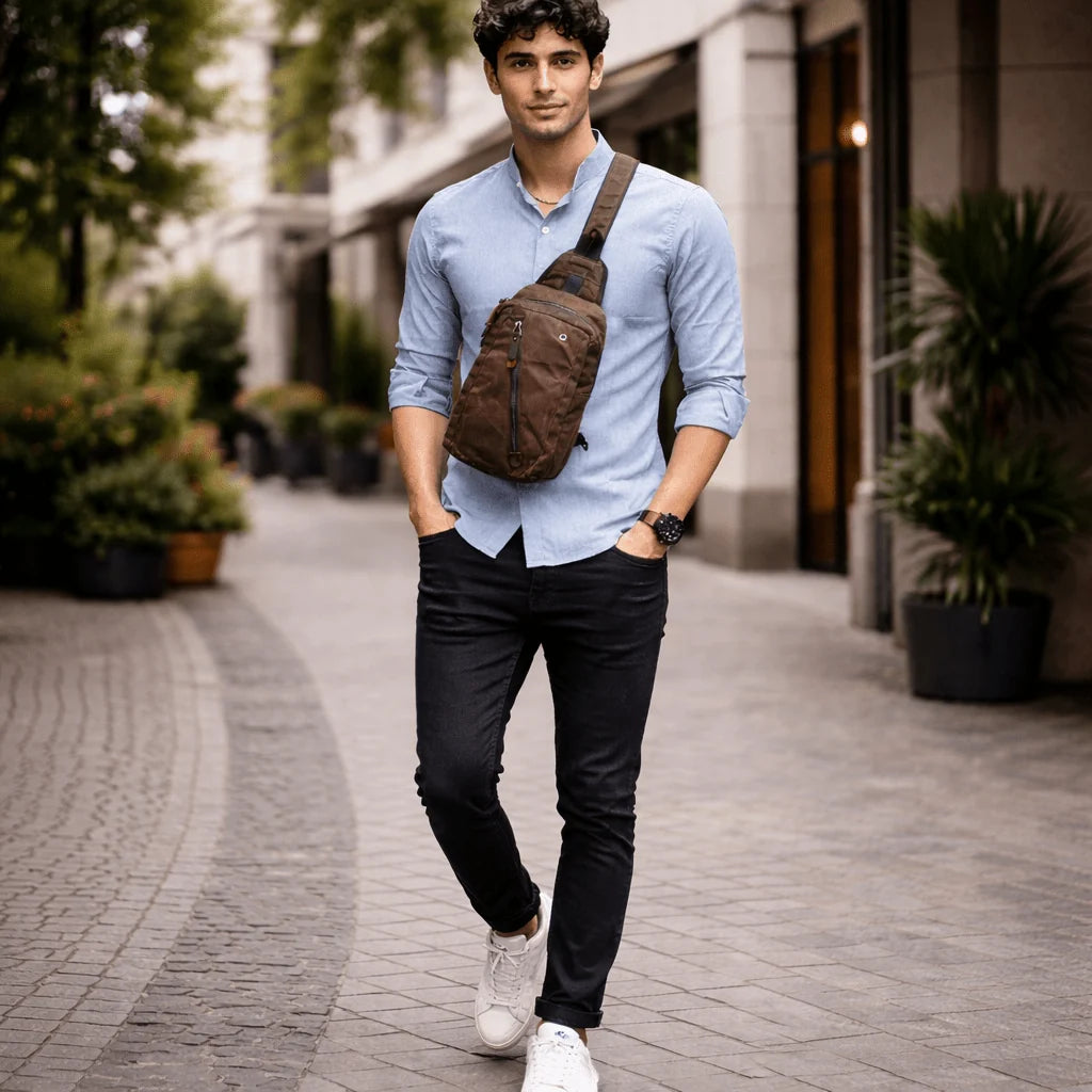 Sling Backpack Canvas Multiple Compartments Compact Design