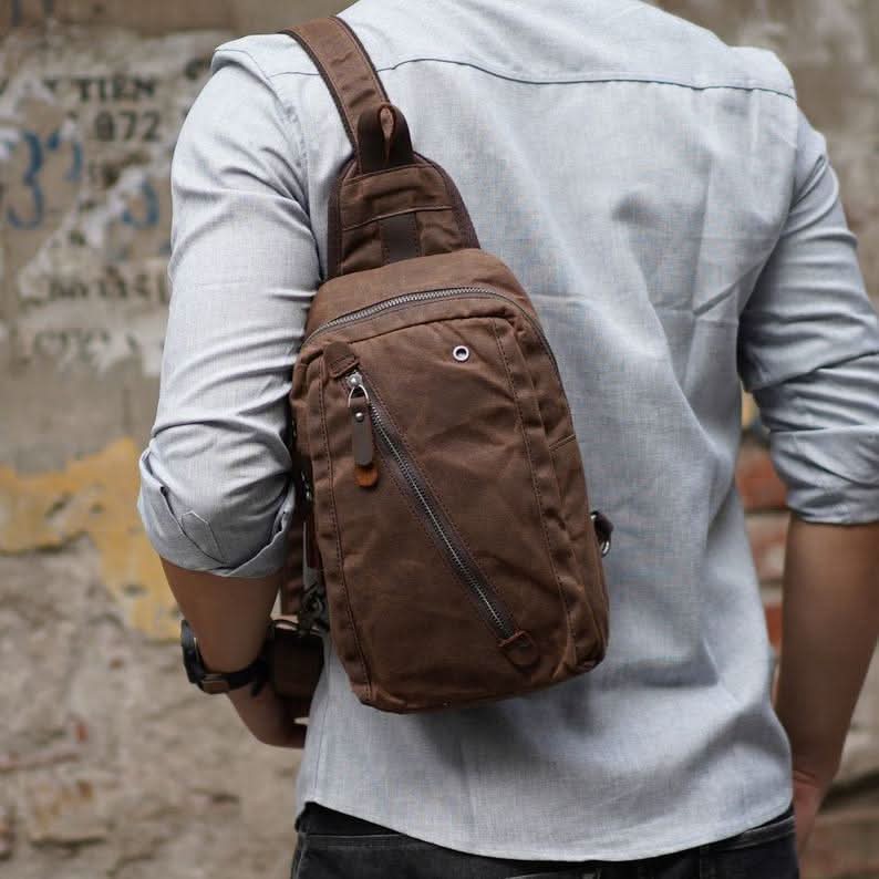 Sling Backpack Canvas Multiple Compartments Compact Design