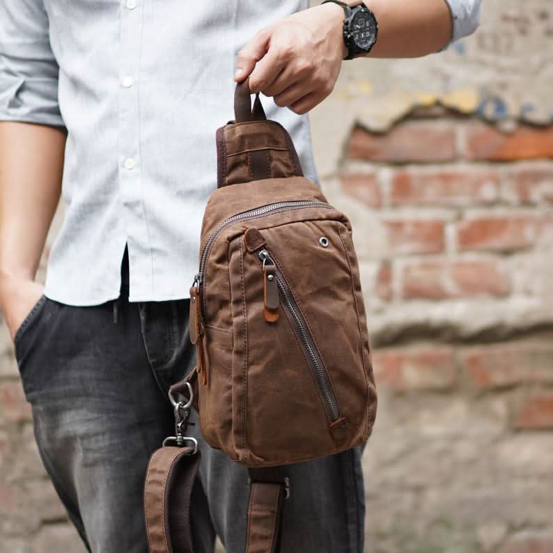Sling Backpack Canvas Multiple Compartments Compact Design