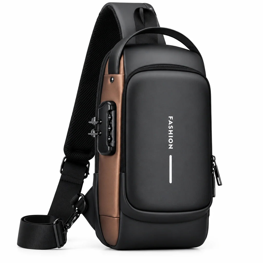 Sling Bag Crossbody Water-Resistant PU Leather Charging Port