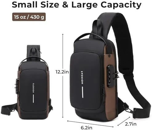 Sling Bag Crossbody Water-Resistant PU Leather Charging Port