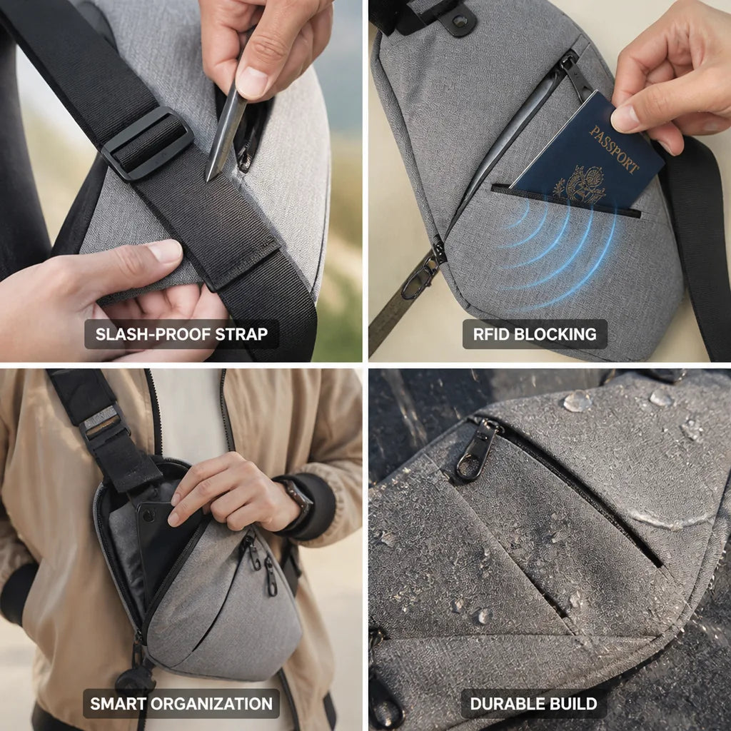 Sling Bag Slash-Proof Strap & RFID Blocking