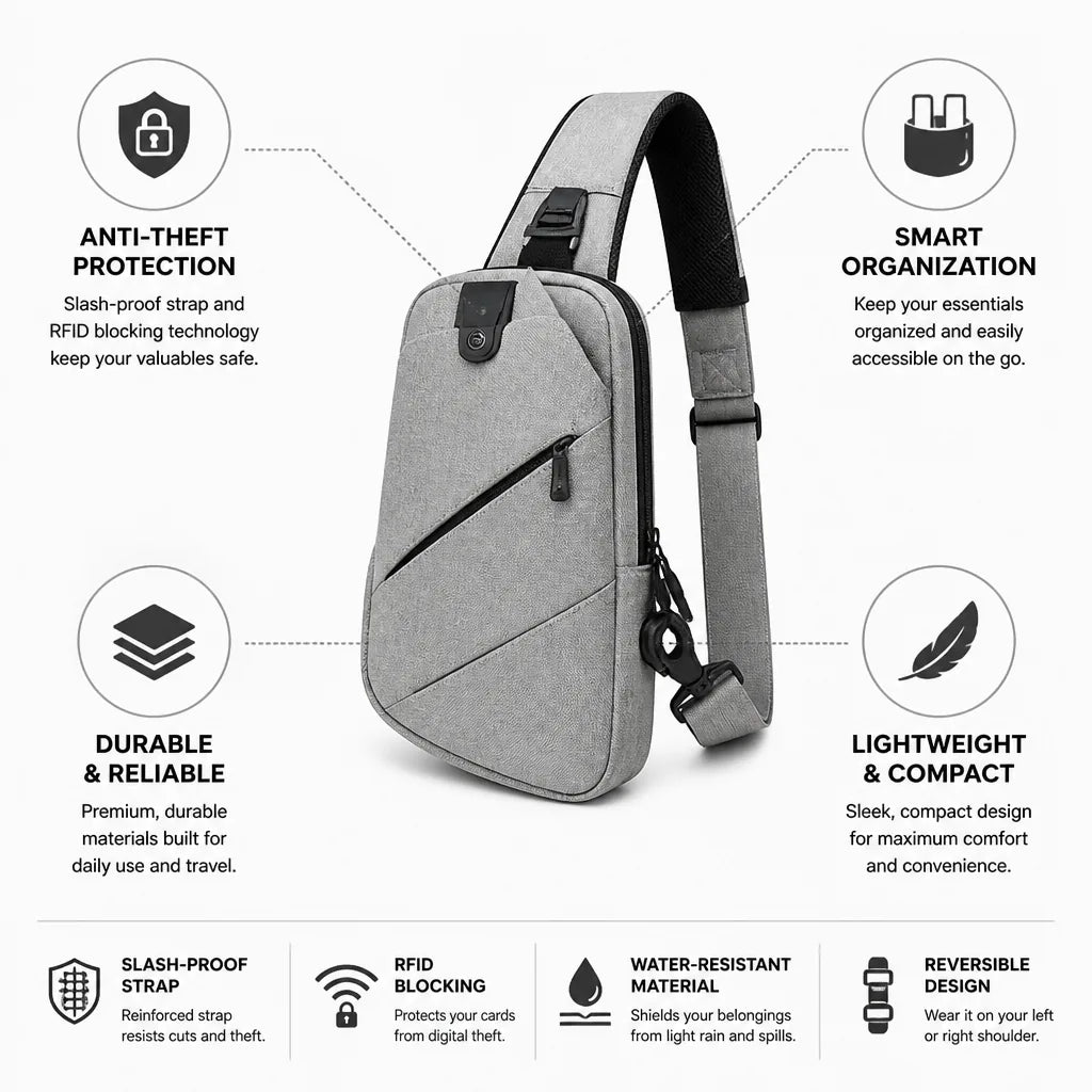 Sling Bag Slash-Proof Strap & RFID Blocking