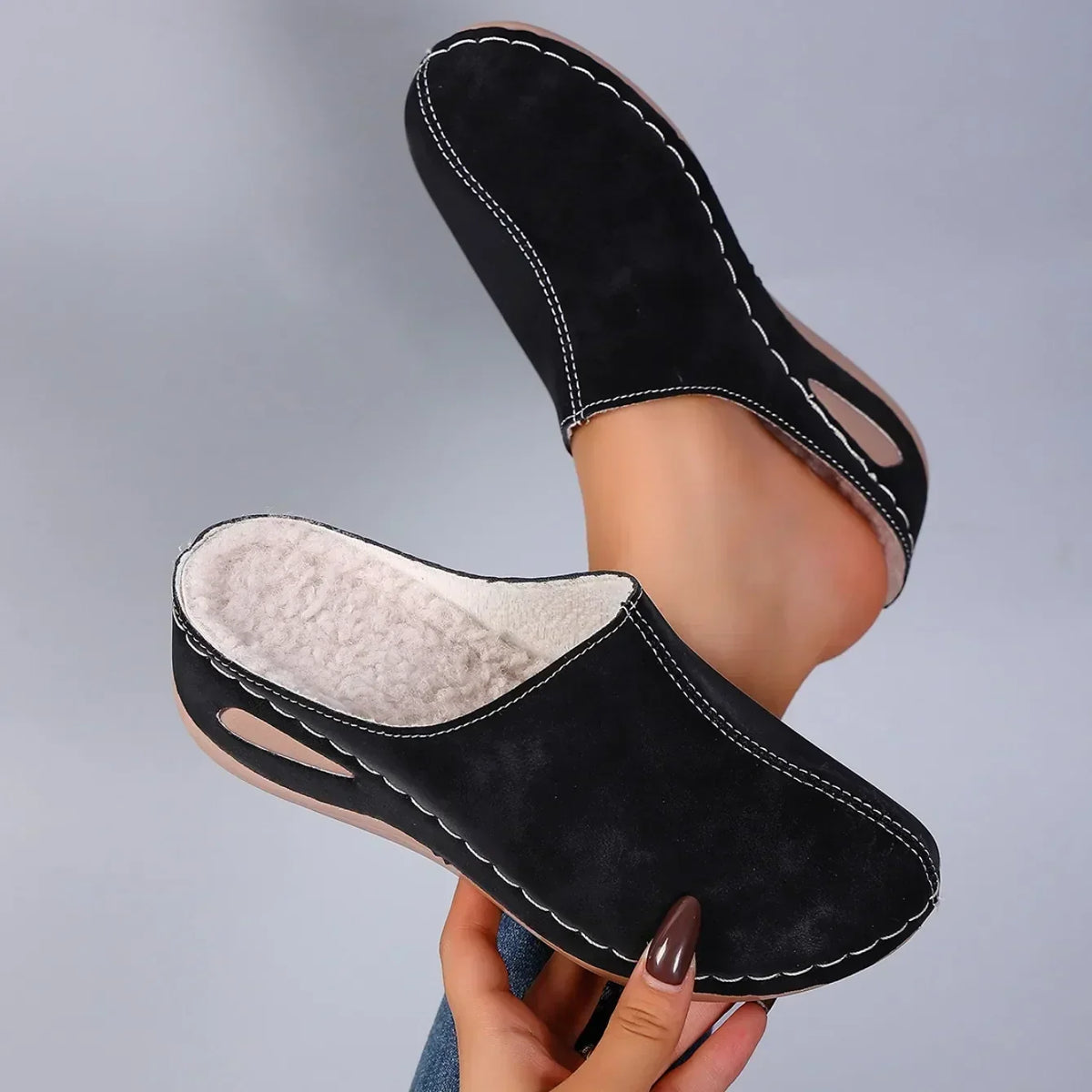 Slippers Plush Lined Arch Support Cushioned Sole