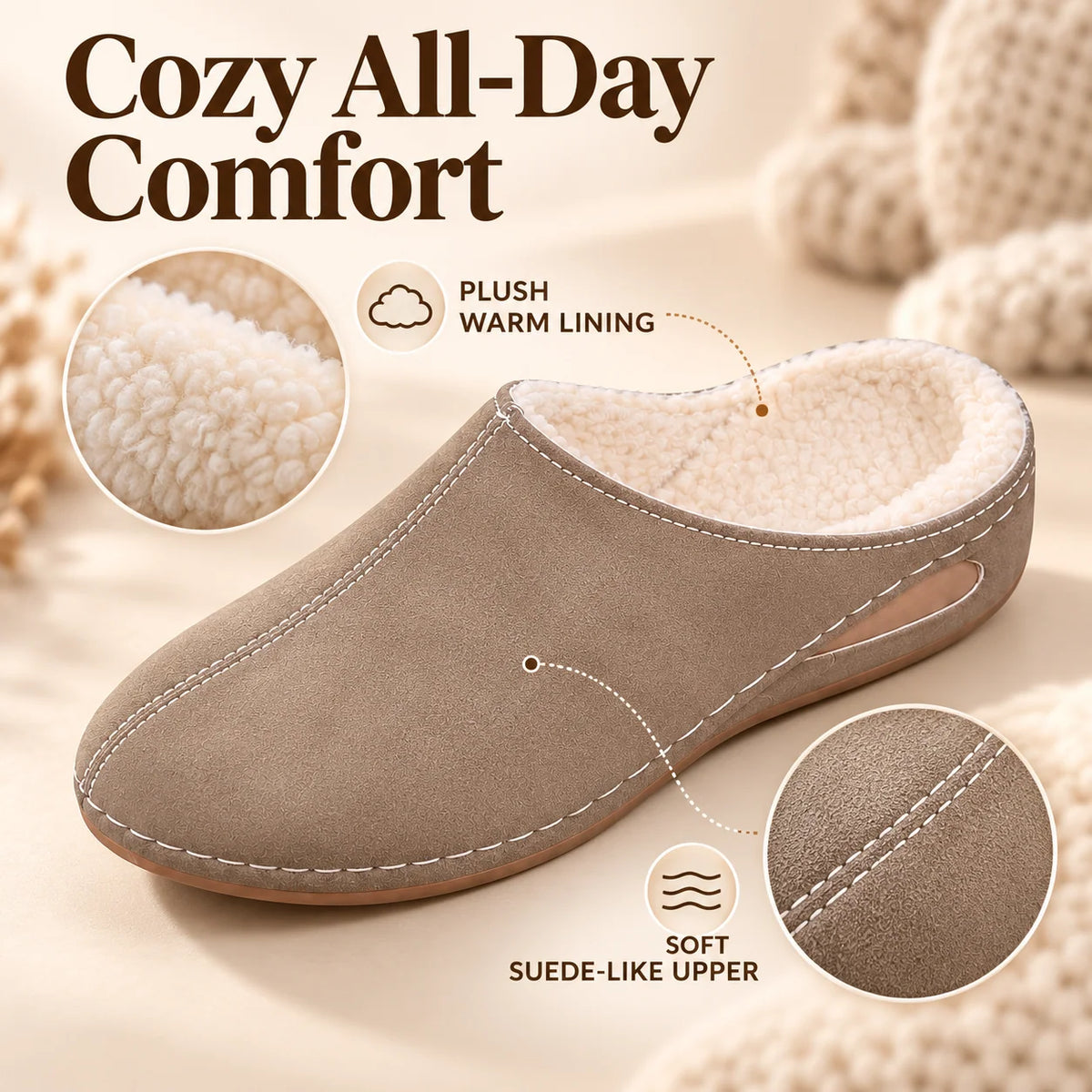 Slippers Plush Lined Arch Support Cushioned Sole