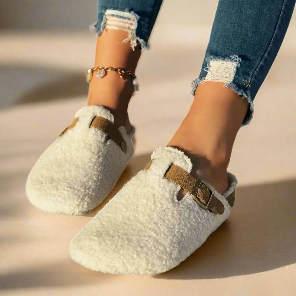 Slippers Plush Lined Non-Slip Rubber Sole Open-Back Mule