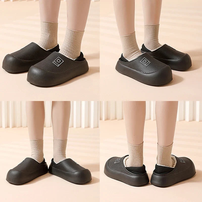 Slippers Waterproof Plush-Lined Thick Non-Slip Sole