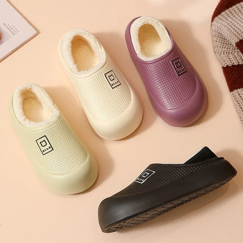 Slippers Waterproof Plush-Lined Thick Non-Slip Sole