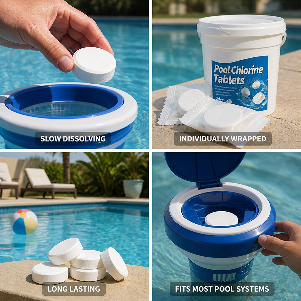 Slow-Dissolving 99% Active Pool Chlorine Tablets (Individually Wrapped)