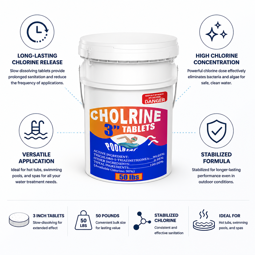 Slow-Dissolving Stabilized Chlorine Tablets (3 Inch, 50 lb)