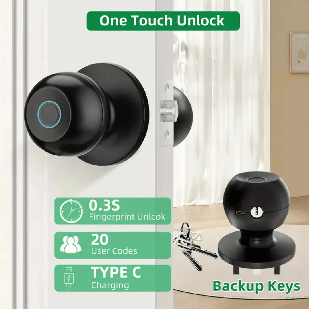 Smart Door Lock Fingerprint App Control Backup Keys