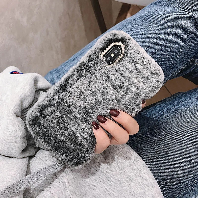 Smartphone Case 3D Rabbit Fur Shock-Resistant Protection