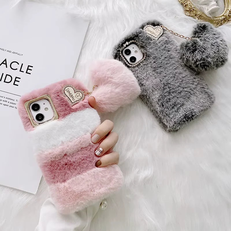 Smartphone Case 3D Rabbit Fur Shock-Resistant Protection