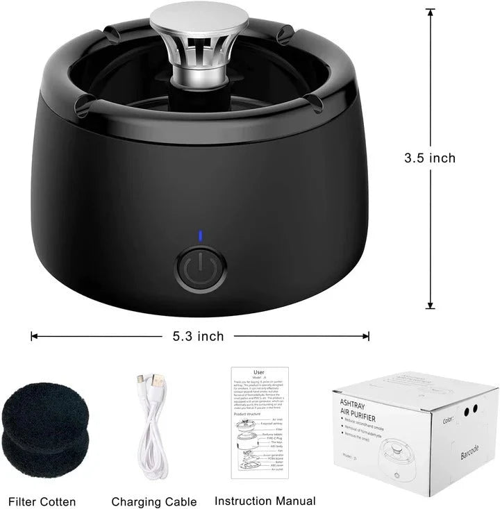 Smokeless Ashtray Activated Carbon Filter & Rechargeable 5-Hour Battery