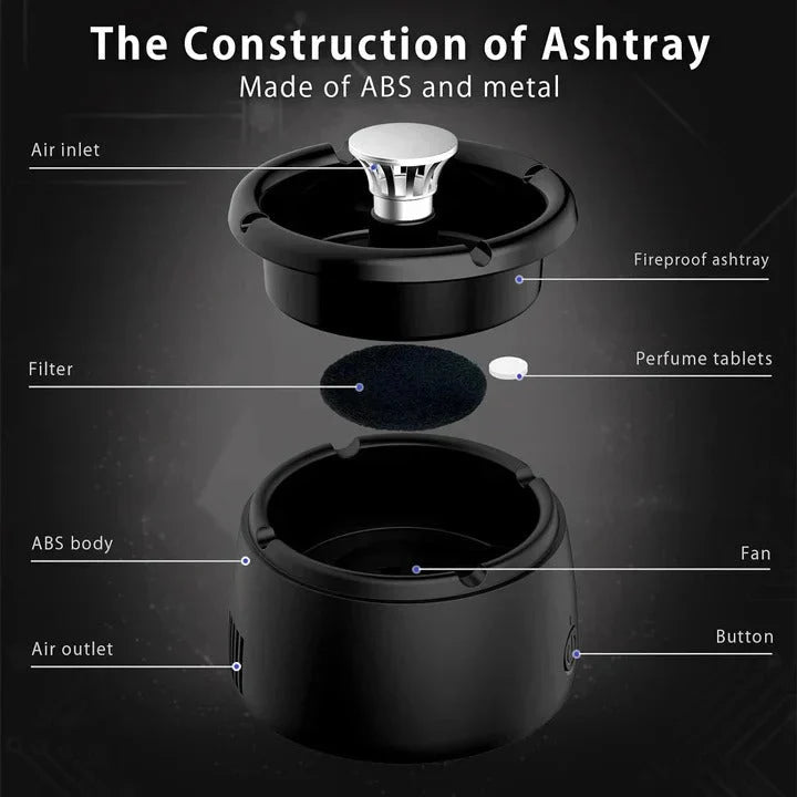 Smokeless Ashtray Activated Carbon Filter & Rechargeable 5-Hour Battery
