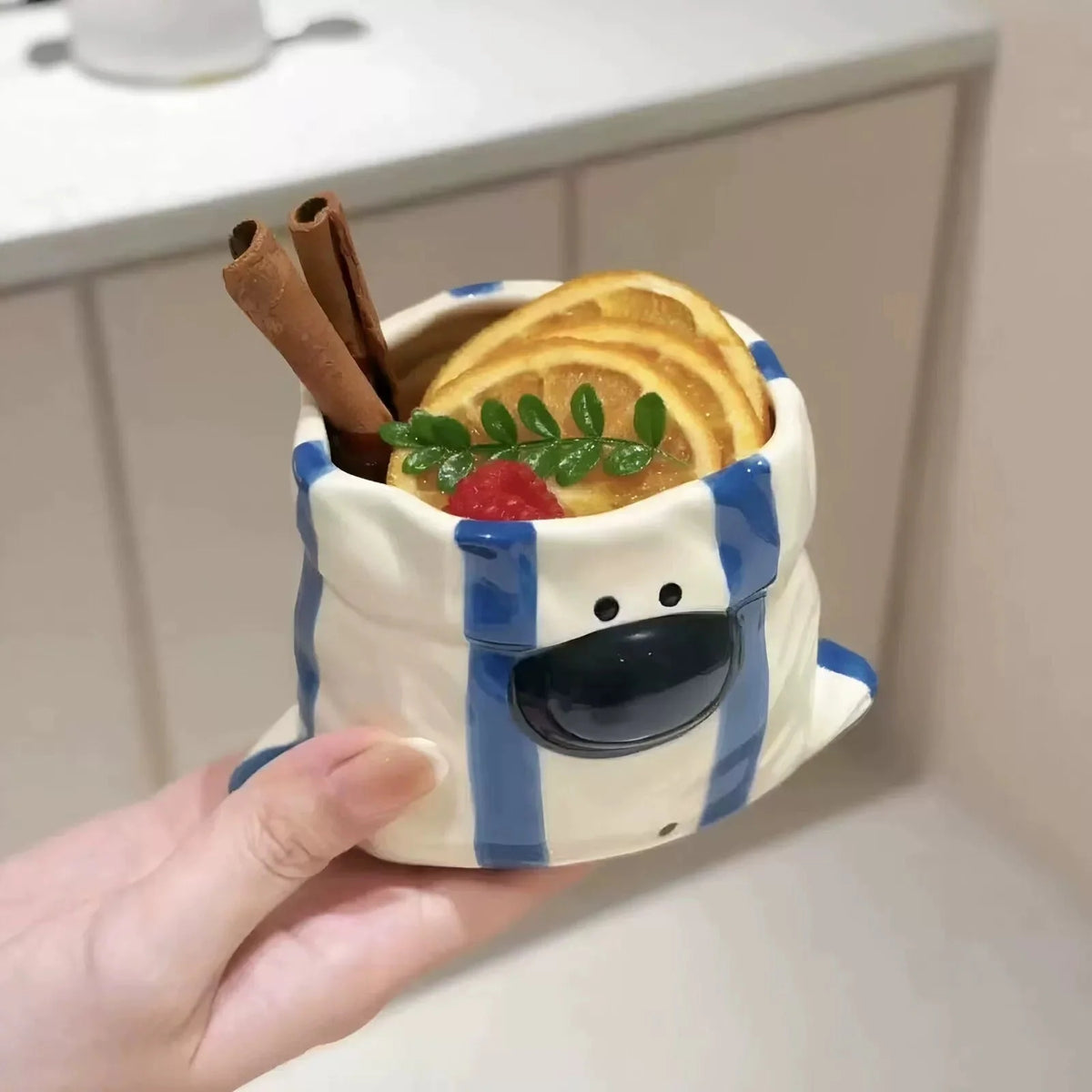 Snack Bowl Ceramic With Chopstick Holder & Puppy Design