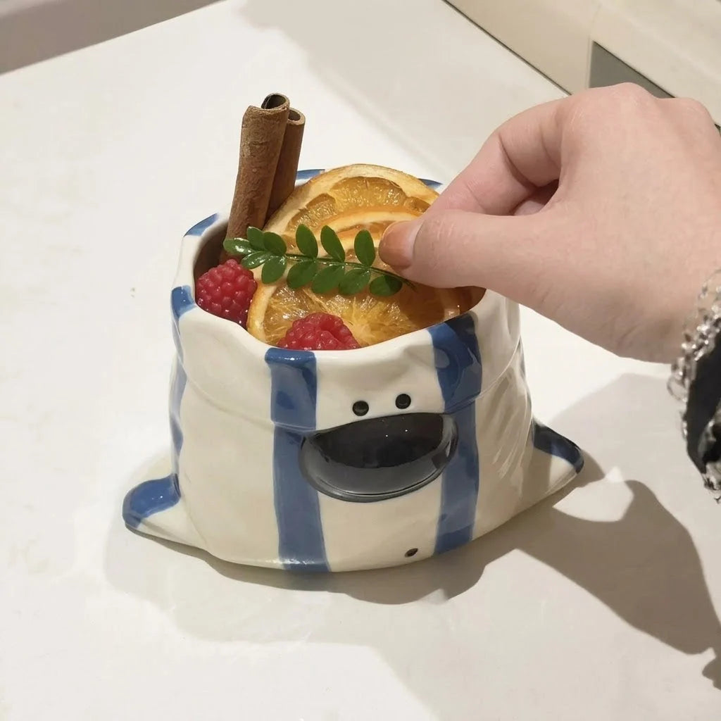 Snack Bowl Ceramic With Chopstick Holder & Puppy Design
