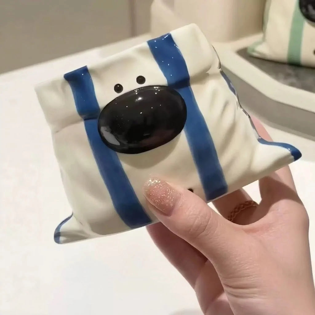 Snack Bowl Ceramic With Chopstick Holder & Puppy Design