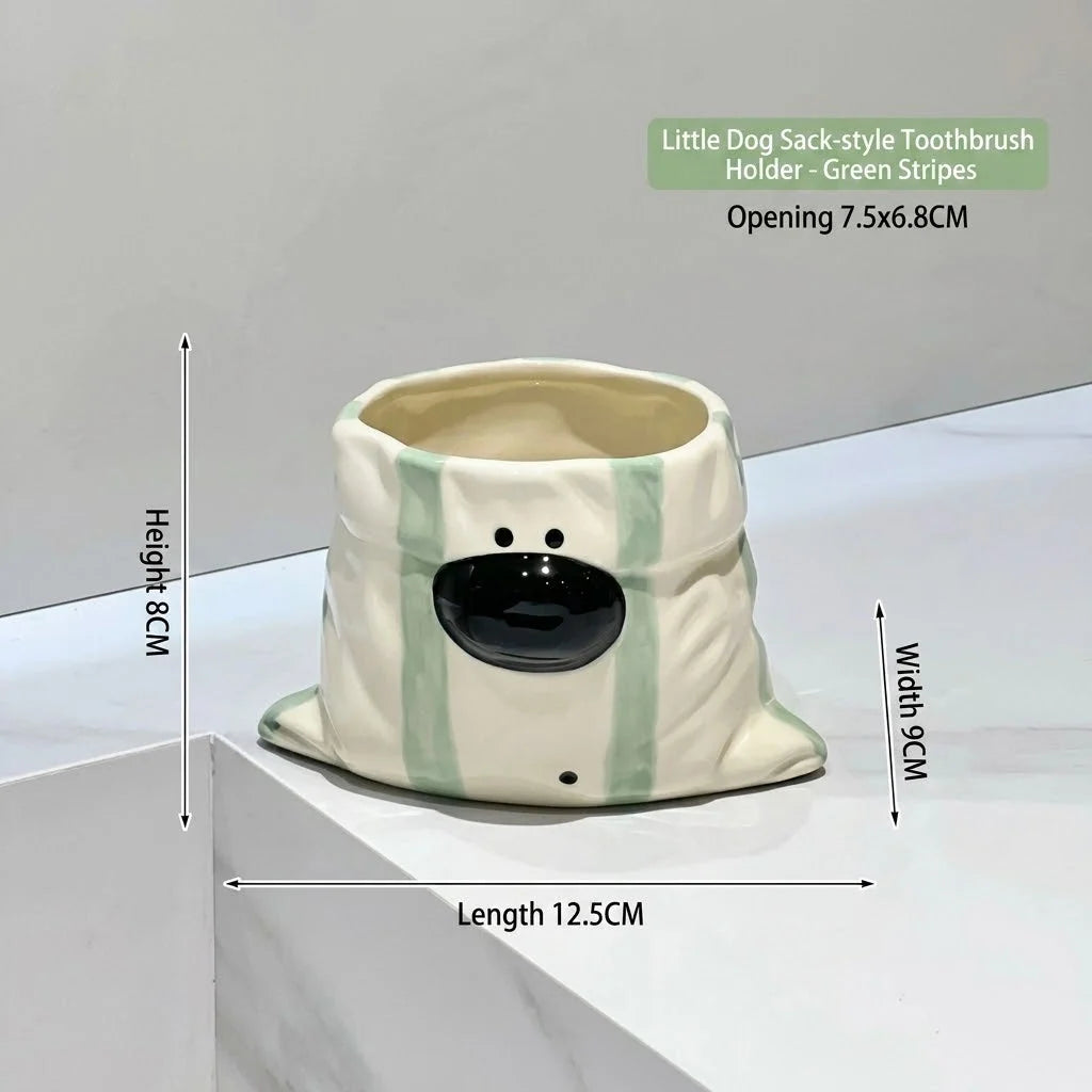 Snack Bowl Ceramic With Chopstick Holder & Puppy Design