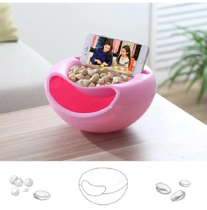 Snack Dish Double-Layer With Built-In Phone Holder