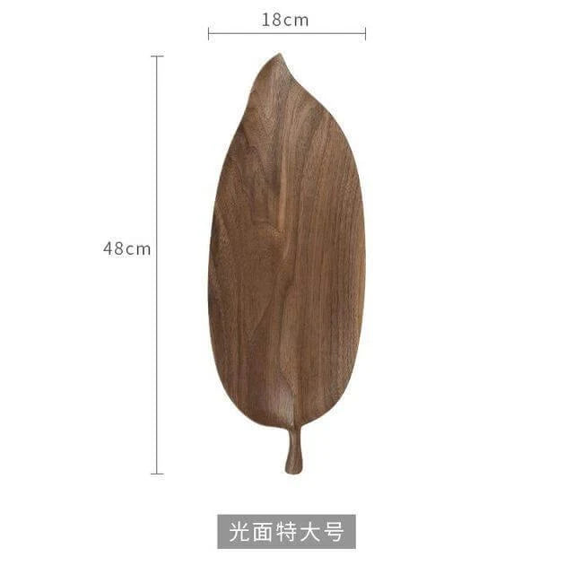 Snack Serving Tray Walnut Wood Leaf-Shaped Design Lined or Smooth Finish