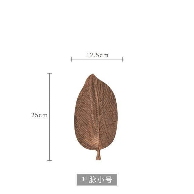 Snack Serving Tray Walnut Wood Leaf-Shaped Design Lined or Smooth Finish