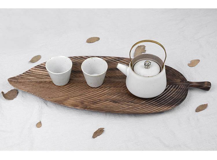 Snack Serving Tray Walnut Wood Leaf-Shaped Design Lined or Smooth Finish