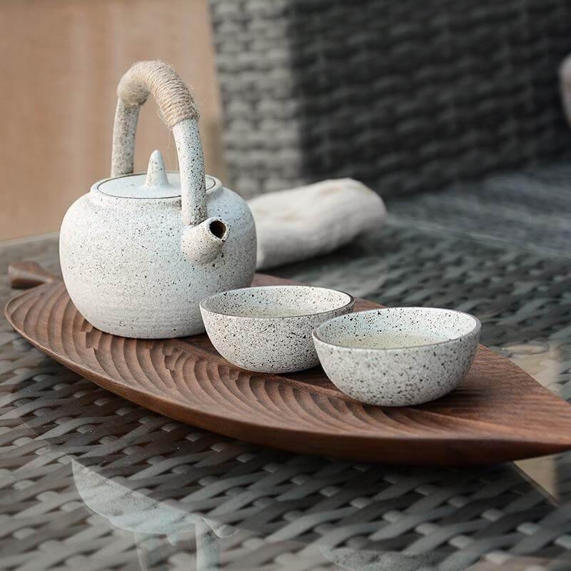 Snack Serving Tray Walnut Wood Leaf-Shaped Design Lined or Smooth Finish