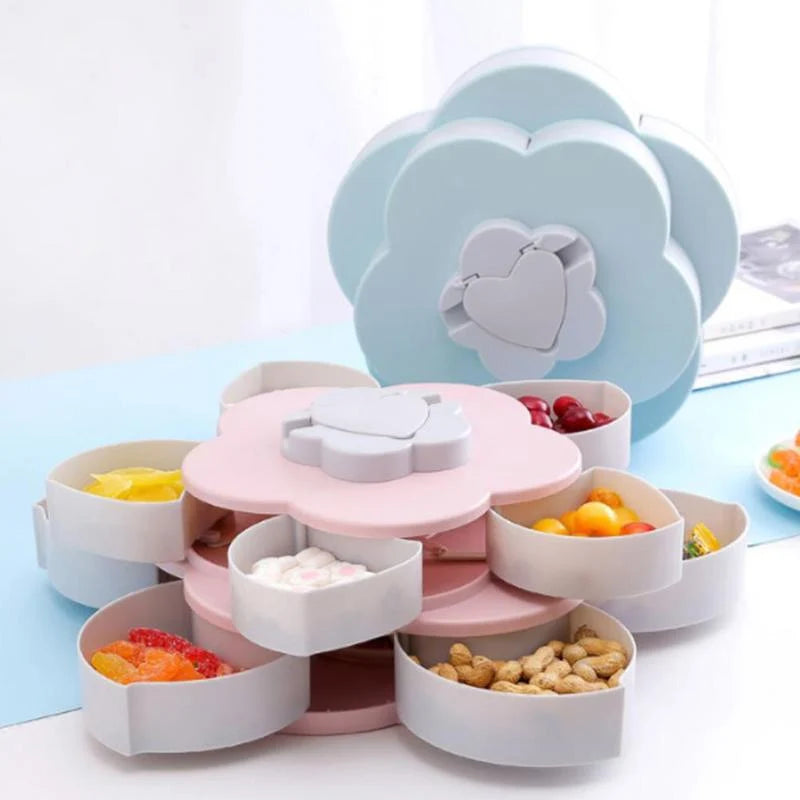 Snack Storage Box Rotating Lid 10 Compartments