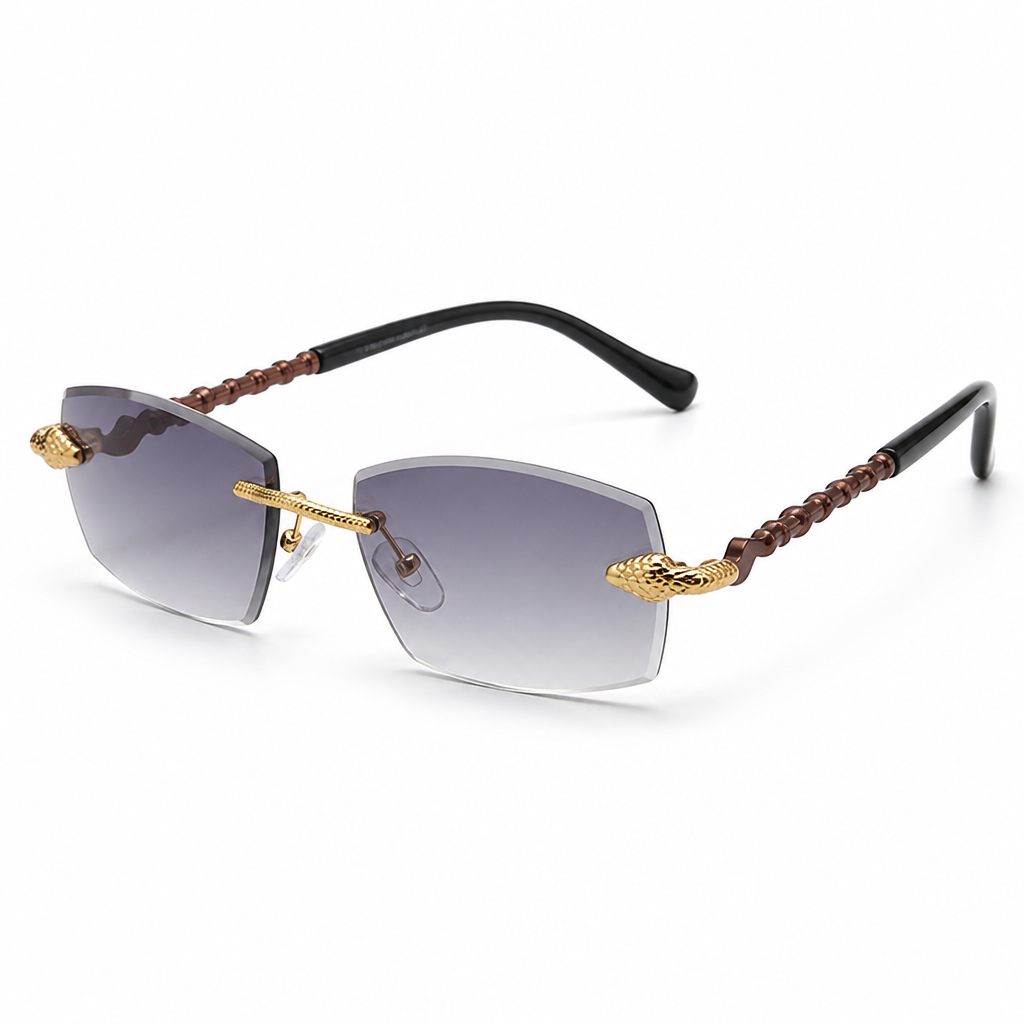 Snake-Style Temples & UV-Protective Rimless Sunglasses