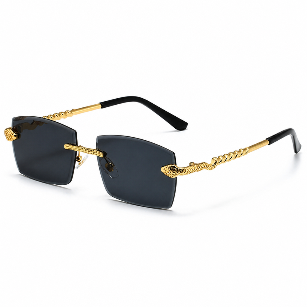Snake-Style Temples & UV-Protective Rimless Sunglasses
