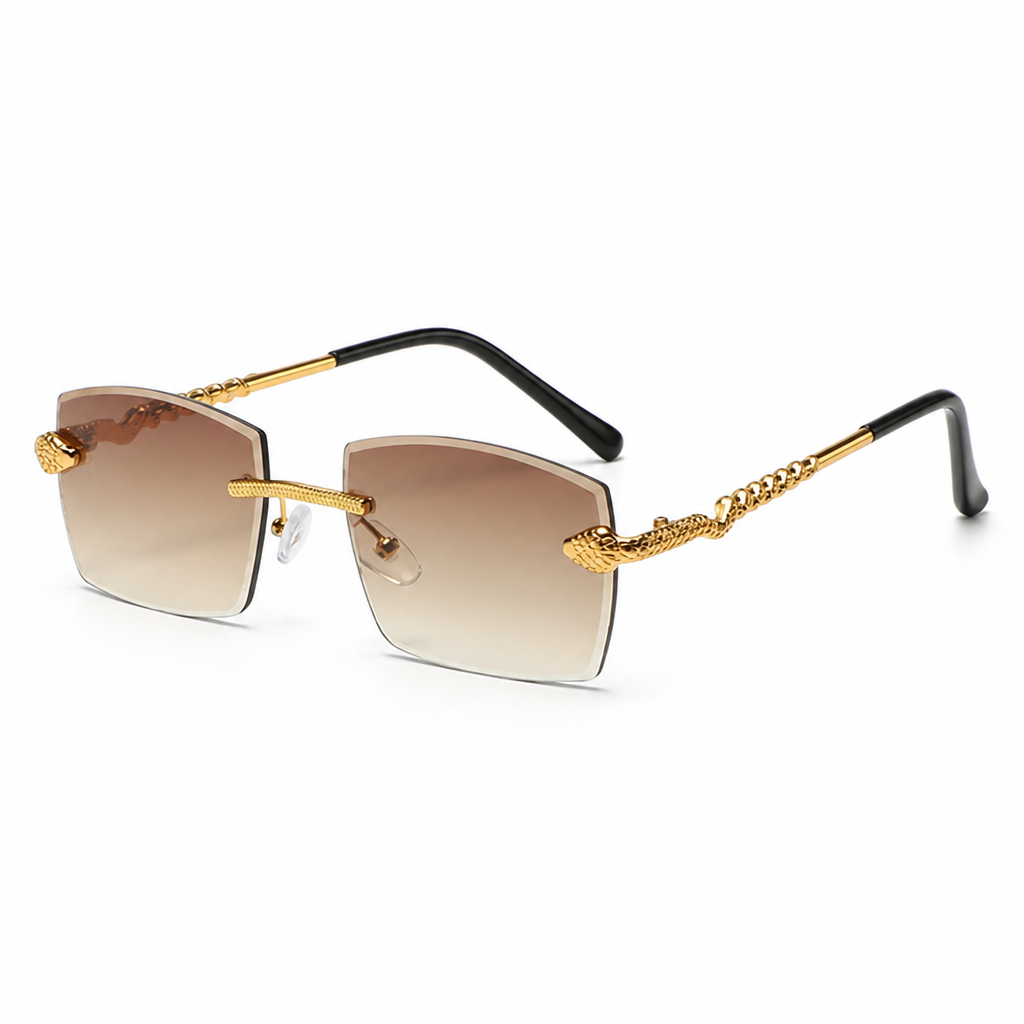 Snake-Style Temples & UV-Protective Rimless Sunglasses