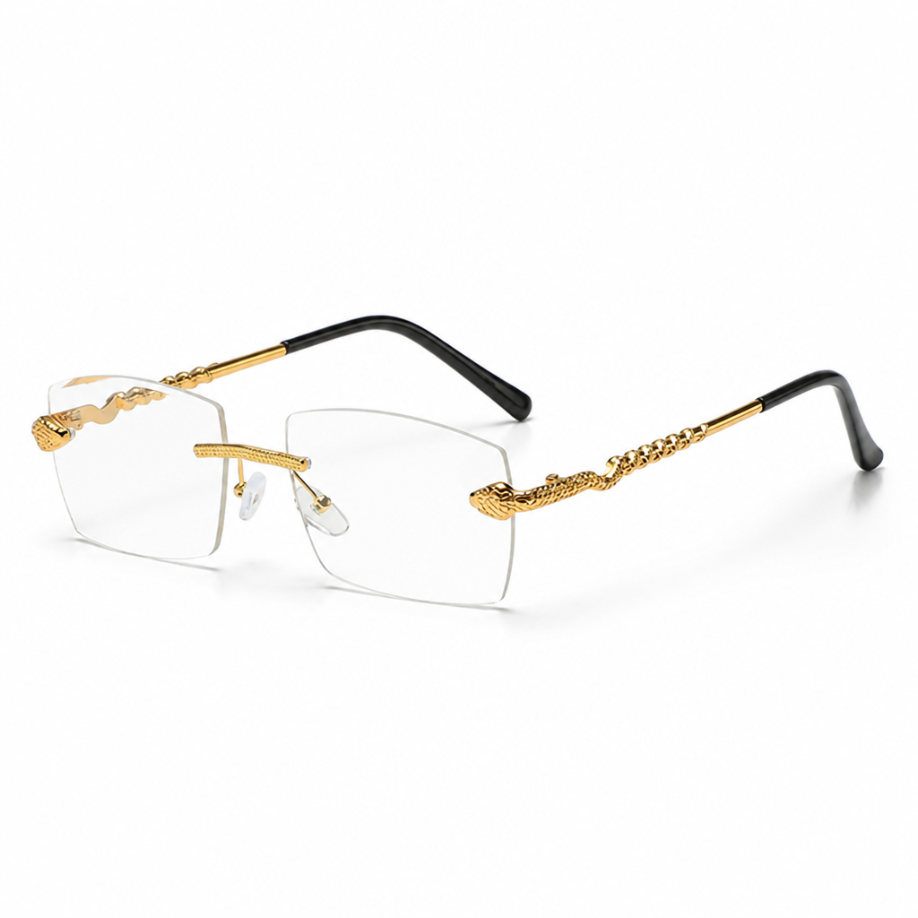 Snake-Style Temples & UV-Protective Rimless Sunglasses