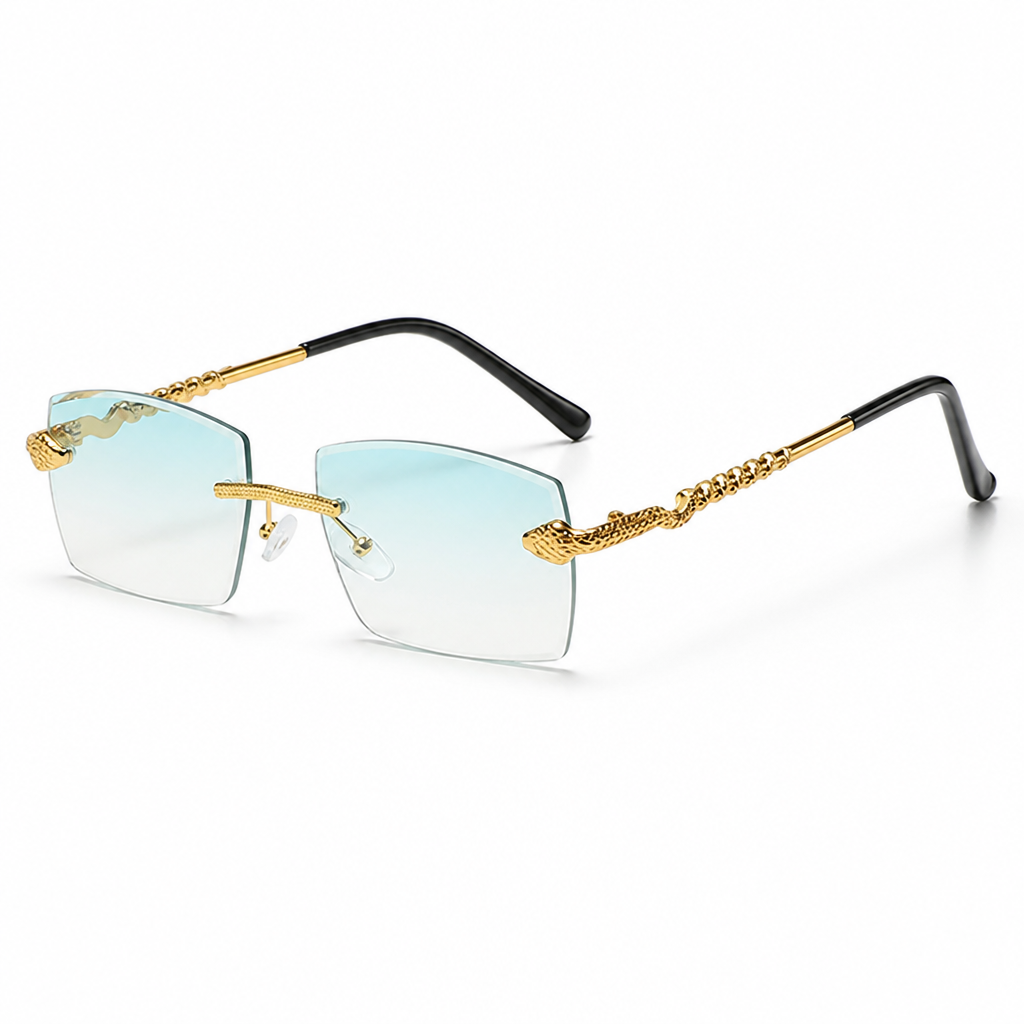 Snake-Style Temples & UV-Protective Rimless Sunglasses