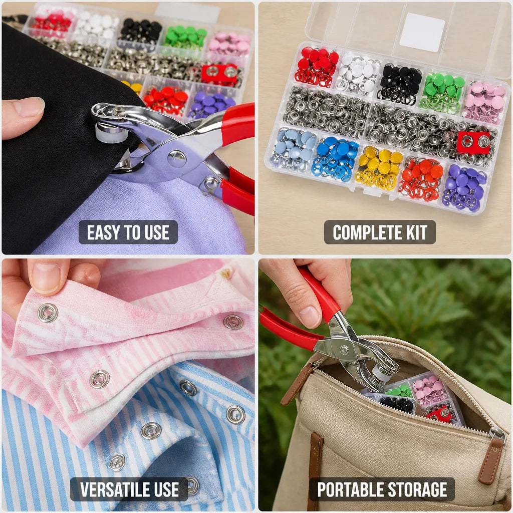 Snap Fastener Kit Ergonomic Pliers & 100 Snaps
