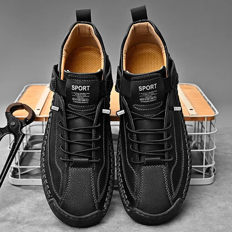 Sneakers Leather Handcrafted Stitching Cushioned Sole