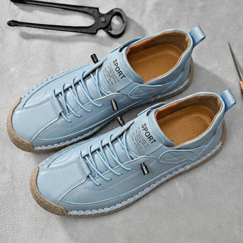Sneakers Leather Handcrafted Stitching Cushioned Sole