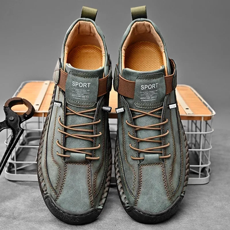 Sneakers Leather Handcrafted Stitching Cushioned Sole
