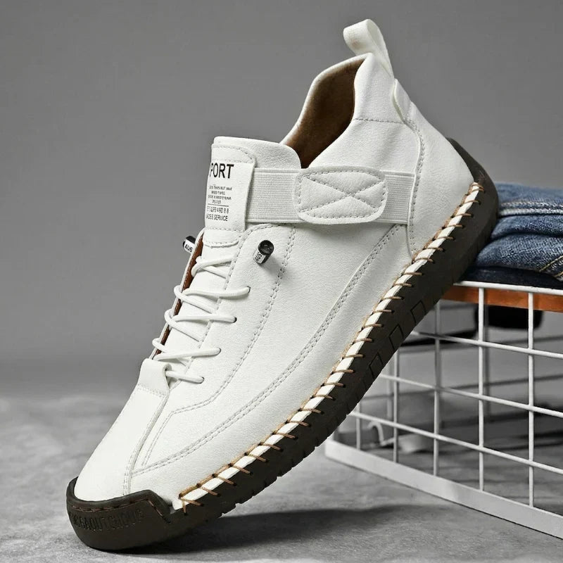 Sneakers Leather Handcrafted Stitching Cushioned Sole