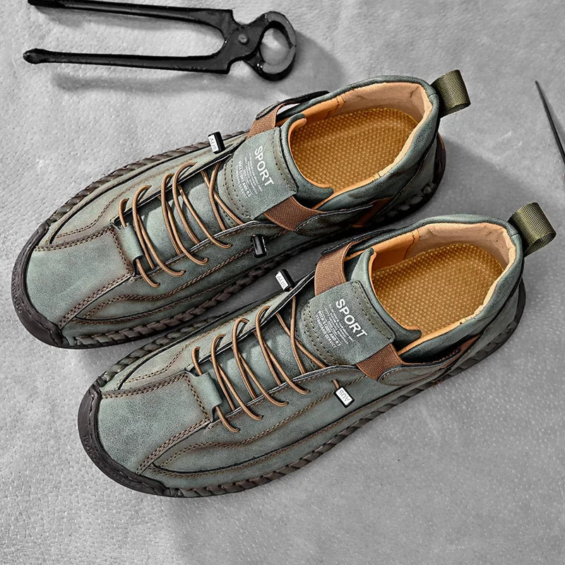 Sneakers Leather Handcrafted Stitching Cushioned Sole