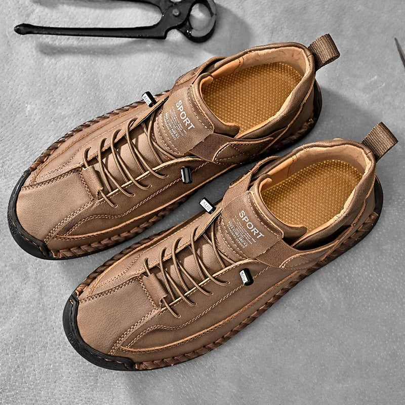 Sneakers Leather Handcrafted Stitching Cushioned Sole