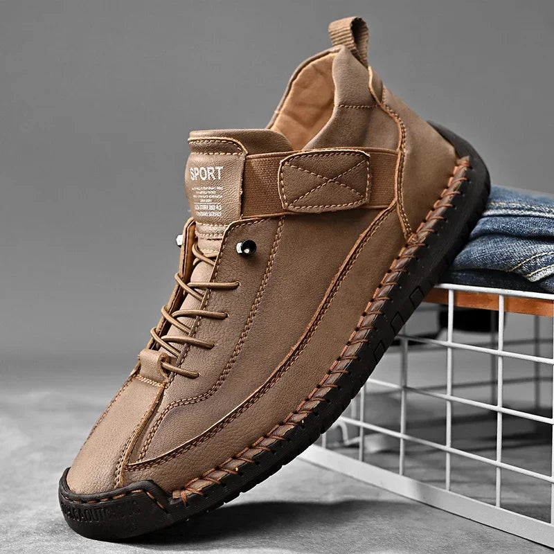 Sneakers Leather Handcrafted Stitching Cushioned Sole