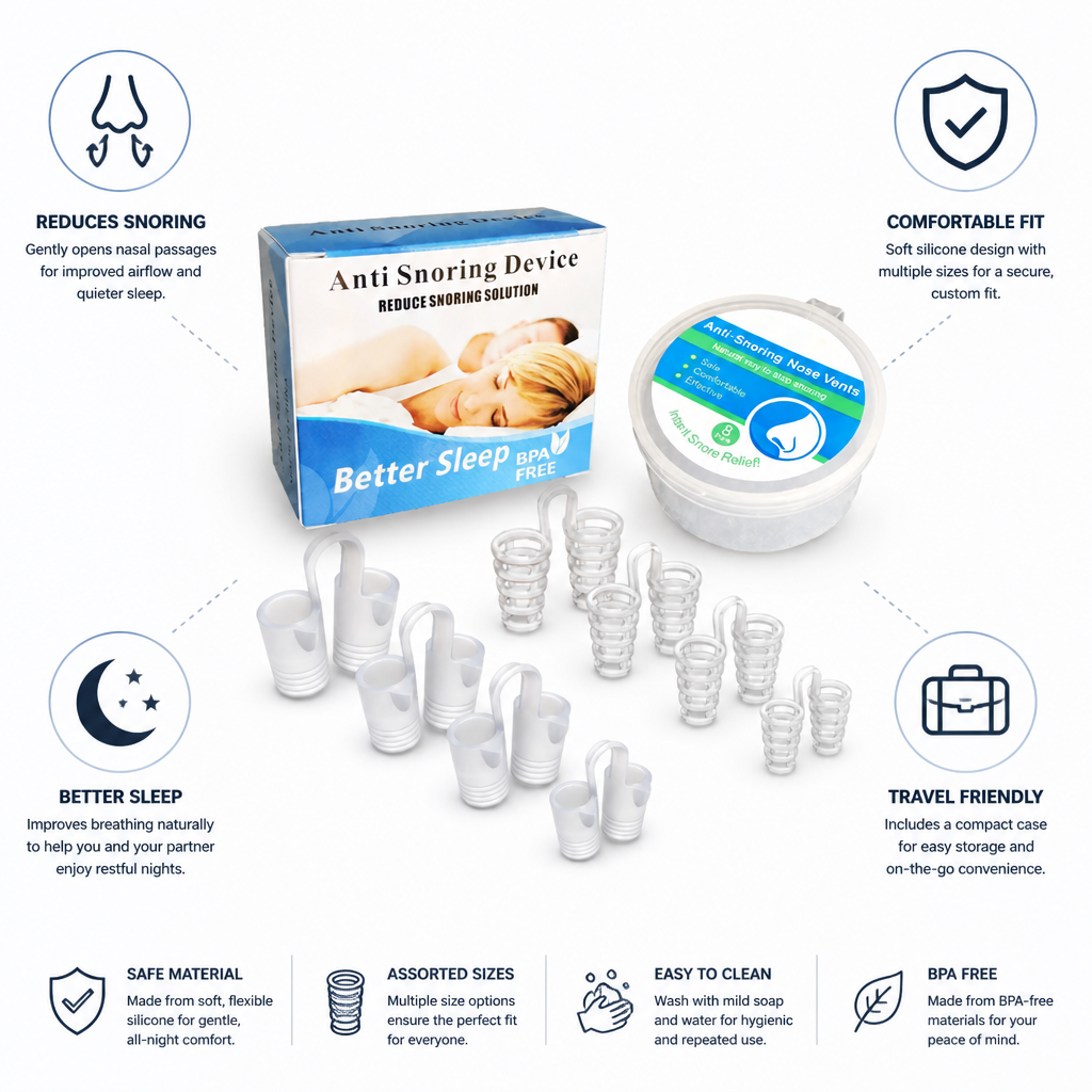 Snore-Reducing Soft Silicone Nasal Dilator (Assorted Sizes & Travel Case)